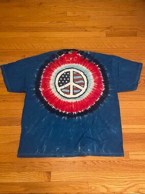Y2K Liquid Blue t-shirt Tie-Dye Peace Flag Tee - Blue/Red/White XXL